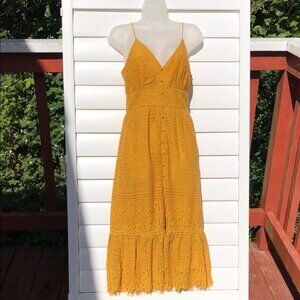 Lulu's Yellow Ruffled Tiered Maxi Dress Sleeveless V-Neck